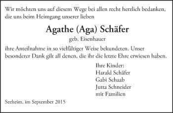 Traueranzeige von Agathe  Schäfer von trauer.echo-online.de