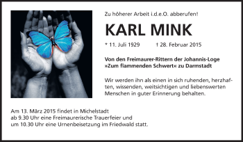 Traueranzeige von Karl Mink von Echo-Zeitungen (Gesamtausgabe)