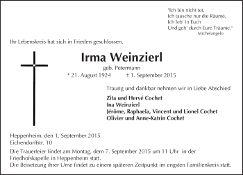 Traueranzeige von Irma Weinzierl von trauer.echo-online.de