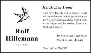 Traueranzeige von Rolf Hillemann von Echo-Zeitungen (Gesamtausgabe)