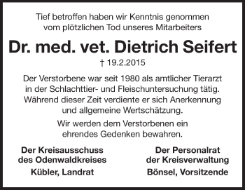 Traueranzeige von Dietrich Seifert von Odenwälder Echo