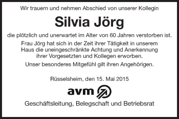 Traueranzeige von Silvia Jörg von Rüsselsheimer Echo, Groß-Gerauer-Echo, Ried Echo