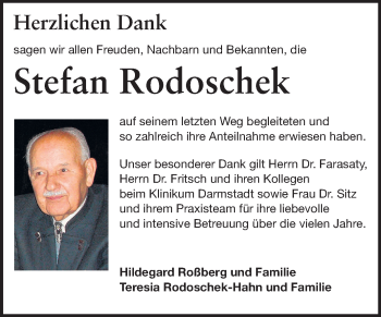 Traueranzeige von Stefan Rodoschek von Echo-Zeitungen (Gesamtausgabe)