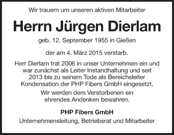 Traueranzeige von Jürgen Dierlam von Echo-Zeitungen (Gesamtausgabe)