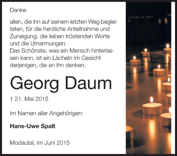 Traueranzeige von Georg Daum von Echo-Zeitungen (Gesamtausgabe)
