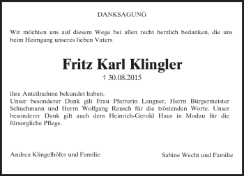 Traueranzeige von Fritz Karl Klingler von trauer.echo-online.de