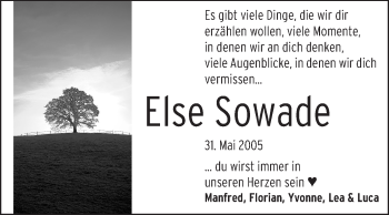 Traueranzeige von Else Sowade von Rüsselsheimer Echo, Groß-Gerauer-Echo, Ried Echo