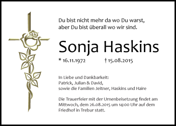 Traueranzeige von Sonja Haskins von trauer.echo-online.de