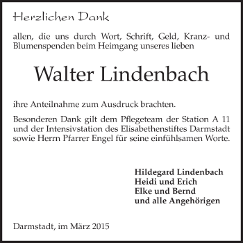 Traueranzeige von Walter Lindenbach von Echo-Zeitungen (Gesamtausgabe)