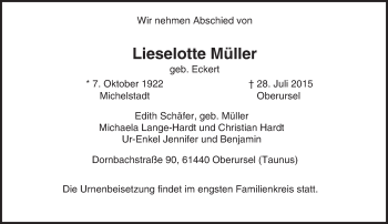 Traueranzeige von Lieselotte Müller von trauer.echo-online.de