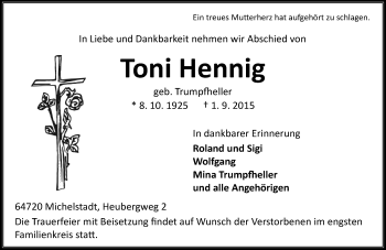 Traueranzeige von Toni Hennig von trauer.echo-online.de