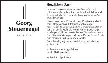 Traueranzeige von Georg Steuernagel von Echo-Zeitungen (Gesamtausgabe)