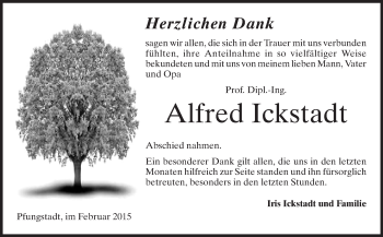Traueranzeige von Alfred Ickstadt von Echo-Zeitungen (Gesamtausgabe)