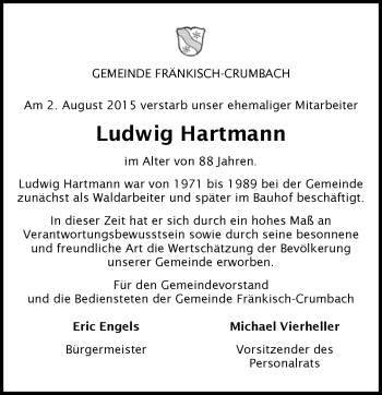 Traueranzeige von Ludwig Hartmann von trauer.echo-online.de