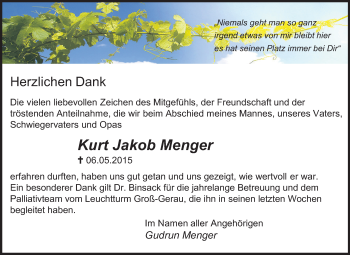 Traueranzeige von Kurt Jakob Menger von Rüsselsheimer Echo, Groß-Gerauer-Echo, Ried Echo