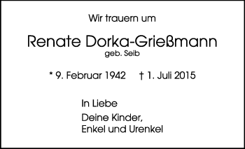Traueranzeige von Renate Dorka-Grießmann von Echo-Zeitungen (Gesamtausgabe)