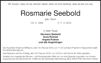 Traueranzeige von Rosmarie Seebold von Echo-Zeitungen (Gesamtausgabe)
