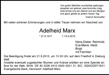 Traueranzeige von Adelheid Marx von trauer.echo-online.de