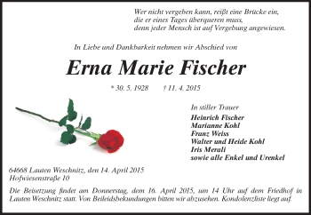 Traueranzeige von Erna Marie Fischer von Starkenburger Echo