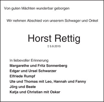 Traueranzeige von Horst Rettig von trauer.echo-online.de