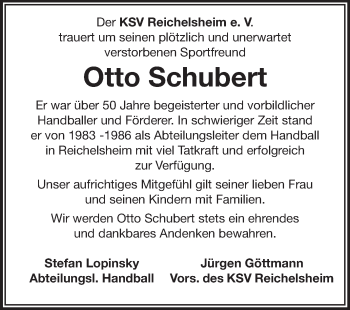 Traueranzeige von Otto Schubert von Odenwälder Echo