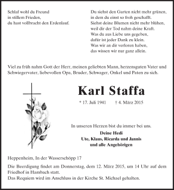 Traueranzeige von Karl Staffa von Starkenburger Echo