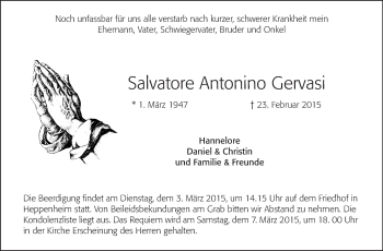Traueranzeige von Salvatore Antonino Gervasi von Starkenburger Echo