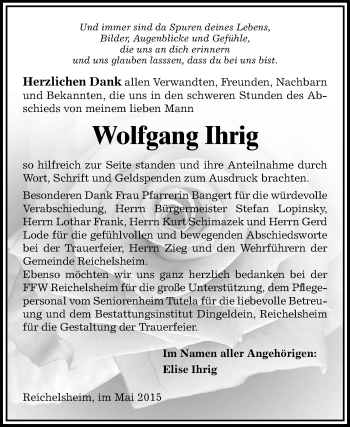 Traueranzeige von Wolfgang Ihrig von Echo-Zeitungen (Gesamtausgabe)