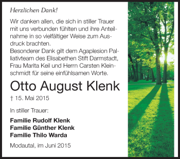 Traueranzeige von Otto August Klenk von Echo-Zeitungen (Gesamtausgabe)