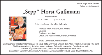 Traueranzeige von Horst Gußmann von Echo-Zeitungen (Gesamtausgabe)