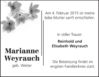 Traueranzeige von Marianne Weyrauch von Rüsselsheimer Echo, Groß-Gerauer-Echo, Ried Echo