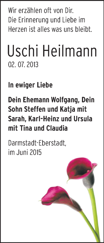 Traueranzeige von Uschi Heilmann von Echo-Zeitungen (Gesamtausgabe)