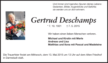 Traueranzeige von Gertrud Deschamps von Echo-Zeitungen (Gesamtausgabe)