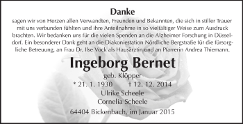 Traueranzeige von Ingeborg Bernet von Echo-Zeitungen (Gesamtausgabe)