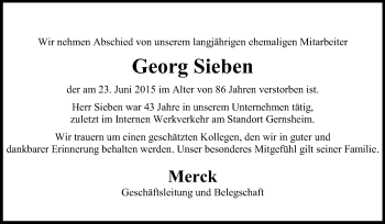 Traueranzeige von Georg Sieben von Rüsselsheimer Echo, Groß-Gerauer-Echo, Ried Echo
