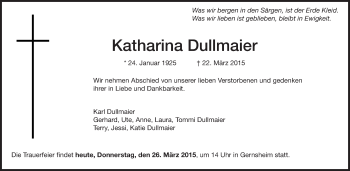 Traueranzeige von Katharina Dullmaier von Rüsselsheimer Echo, Groß-Gerauer-Echo, Ried Echo
