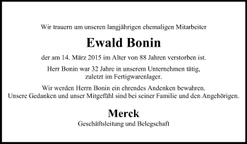 Traueranzeige von Ewald Bonin von Echo-Zeitungen (Gesamtausgabe)