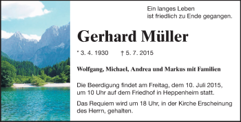 Traueranzeige von Gerhard Müller von Starkenburger Echo