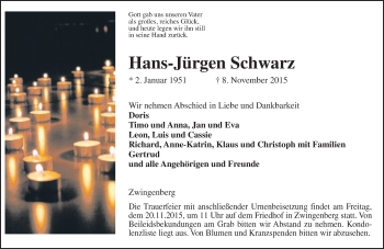 Traueranzeige von Hans-Jürgen Schwarz von trauer.echo-online.de