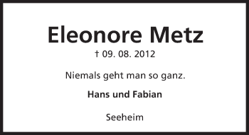 Traueranzeige von Eleonore Metz von trauer.echo-online.de