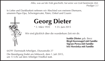 Traueranzeige von Georg Dieter von Echo-Zeitungen (Gesamtausgabe)
