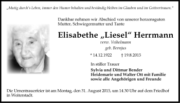 Traueranzeige von Elisabethe Herrmann von trauer.echo-online.de
