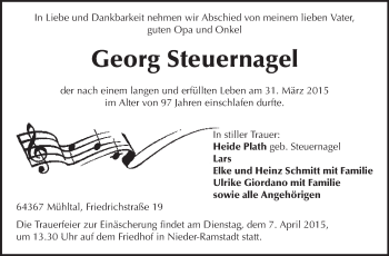 Traueranzeige von Georg Steuernagel von Echo-Zeitungen (Gesamtausgabe)