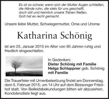 Traueranzeige von Katharina Schönig von Echo-Zeitungen (Gesamtausgabe)