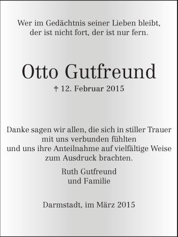 Traueranzeige von Otto Gutfreund von Echo-Zeitungen (Gesamtausgabe)