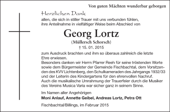 Traueranzeige von Georg Lortz von Echo-Zeitungen (Gesamtausgabe)