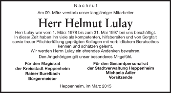 Traueranzeige von Helmut Lulay von Starkenburger Echo