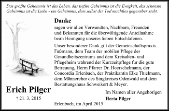 Traueranzeige von Erich Pilger von Odenwälder Echo