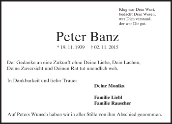 Traueranzeige von Peter Banz von trauer.echo-online.de
