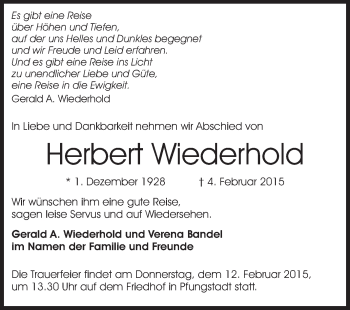 Traueranzeige von Herbert Wiederhold von Echo-Zeitungen (Gesamtausgabe)